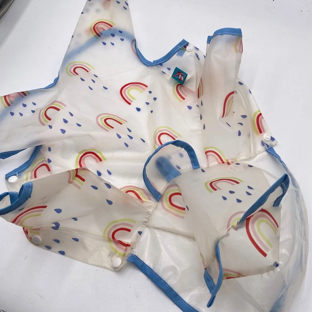 Petcircle Rainbow Print Dog‎ Raincoat Medium Clear Blue Hooded Waterproof Jacket